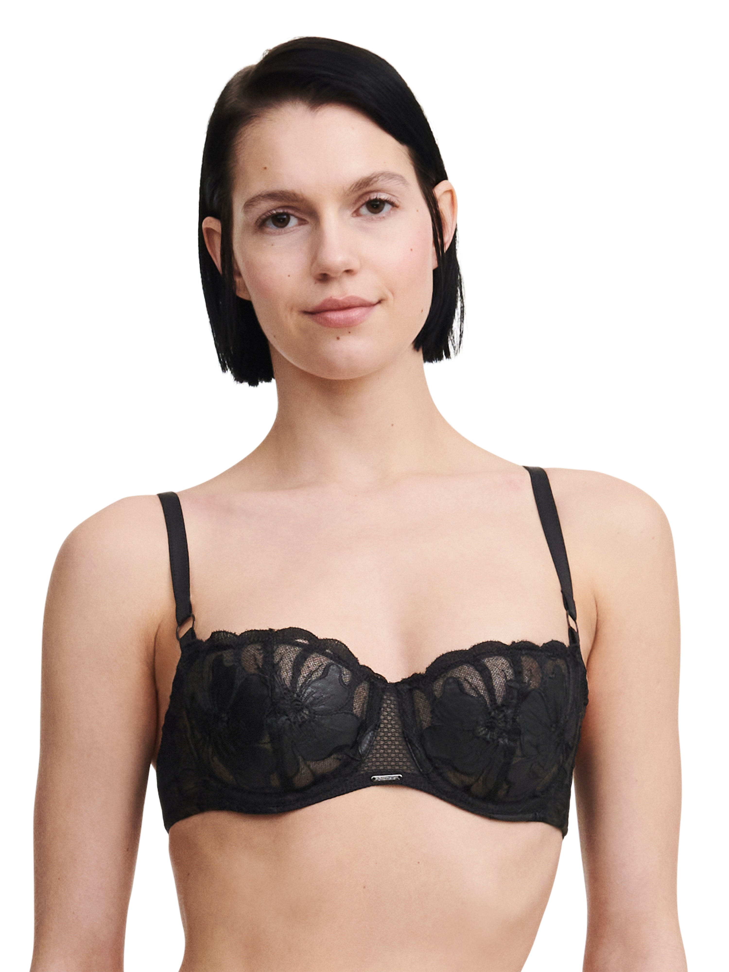 Chantelle - Fleurs Signature Half-Cup Balcony Bra Leather Black