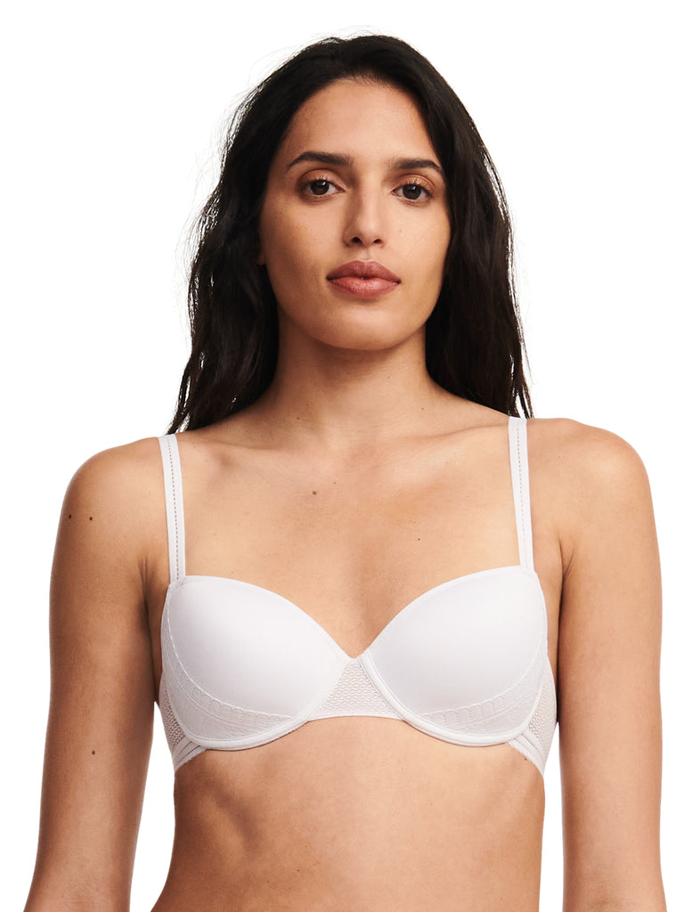 Ines Stretch French Lace Underwire Demi Cup Bra in Ivory White
